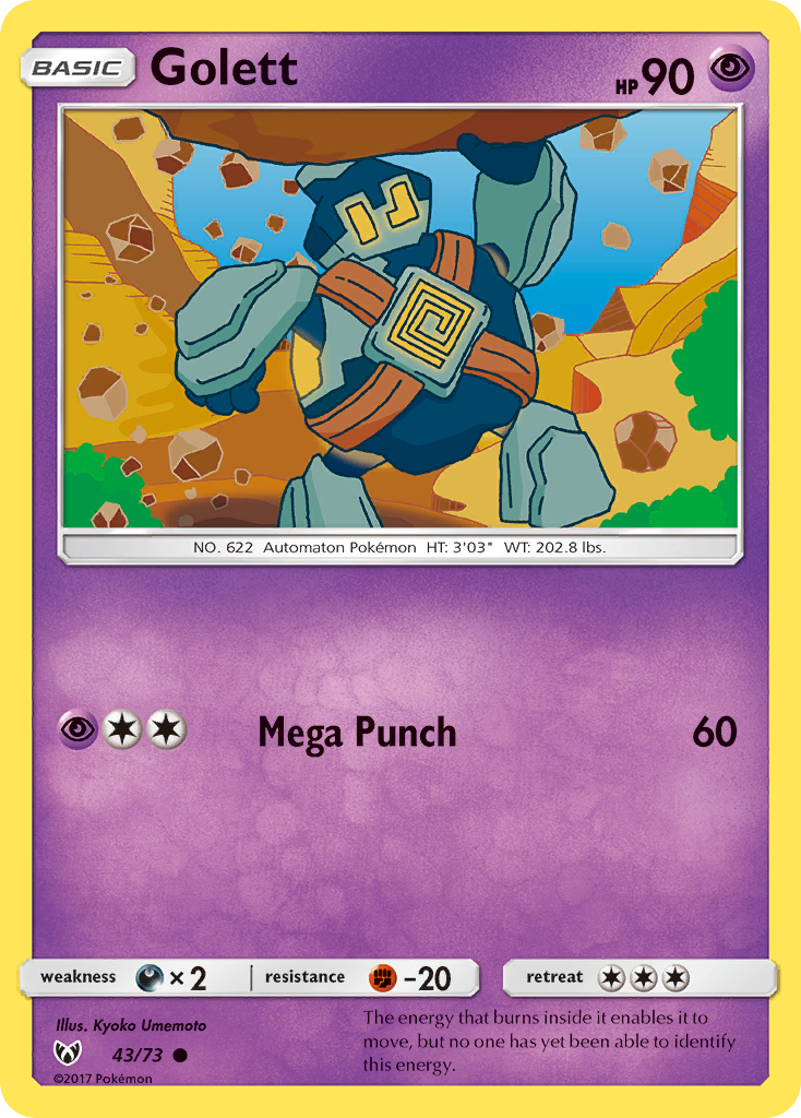 Golett 43/73 SLG Shining Legends Pokemon Lightly Played