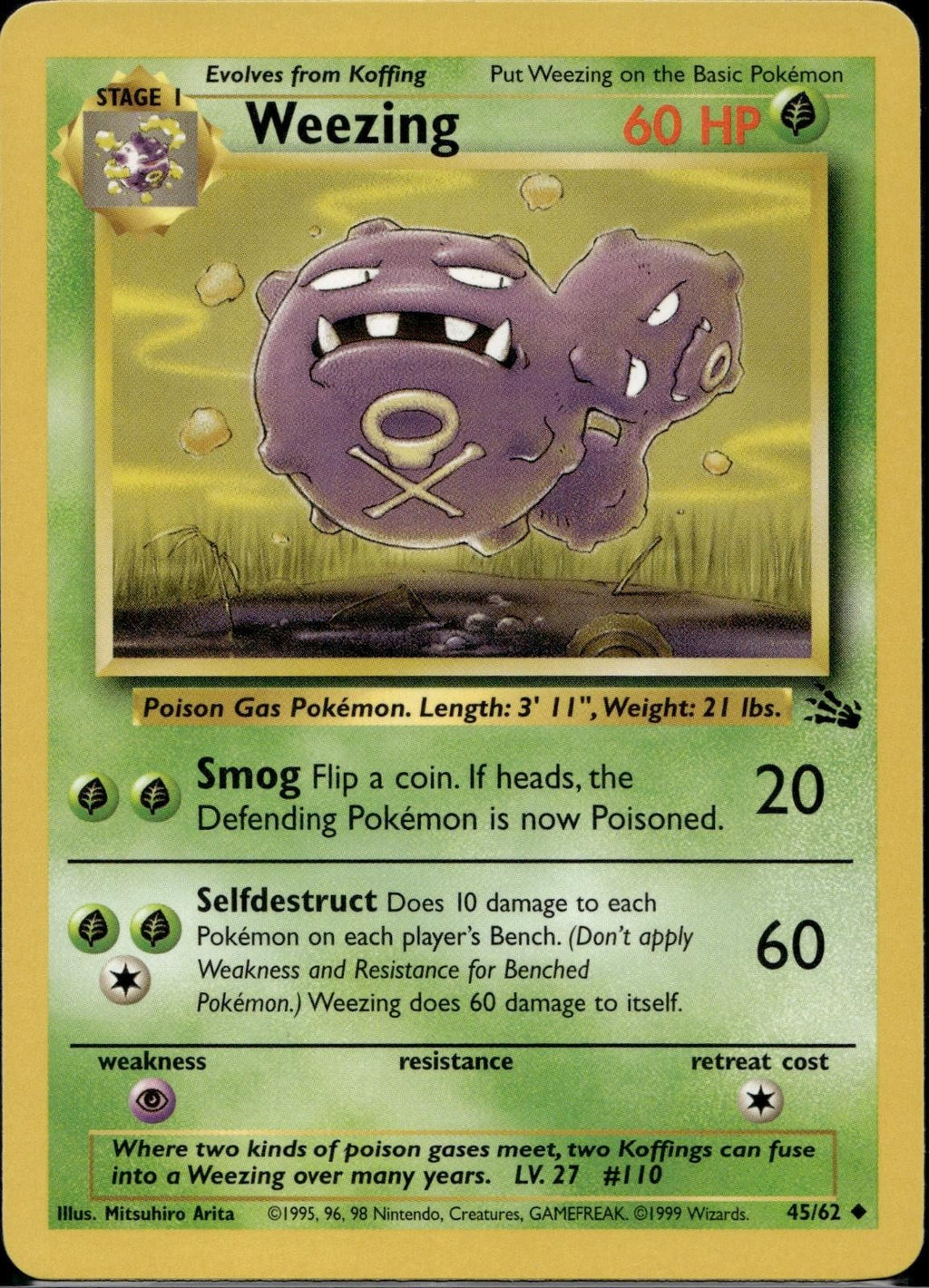 Weezing 45/62 FO Fossil Pokemon Unlimited Lightly Played