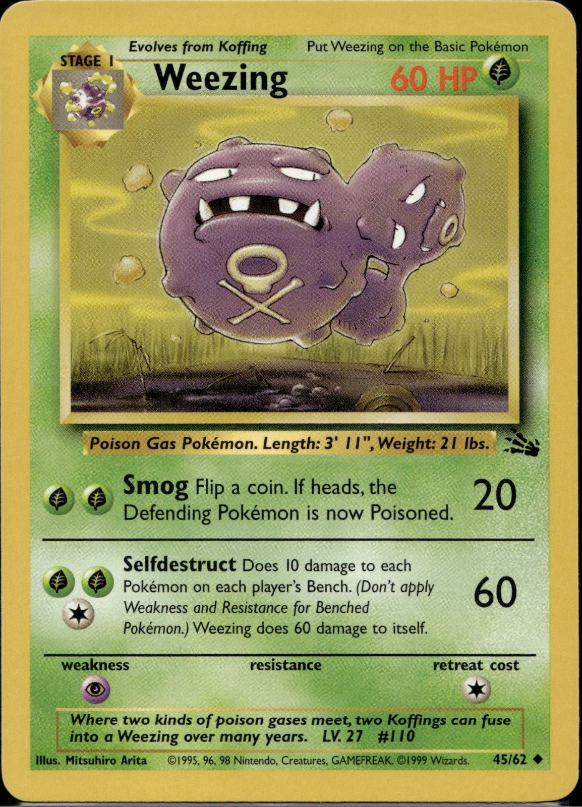 Weezing 45/62 FO Fossil Pokemon Unlimited Lightly Played