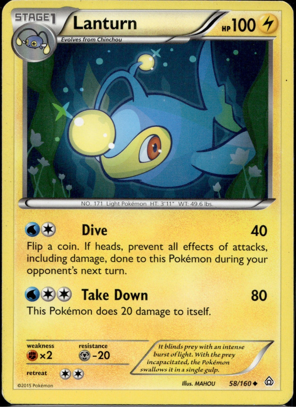 Lanturn 58/160 PRC Primal Clash Pokemon Lightly Played