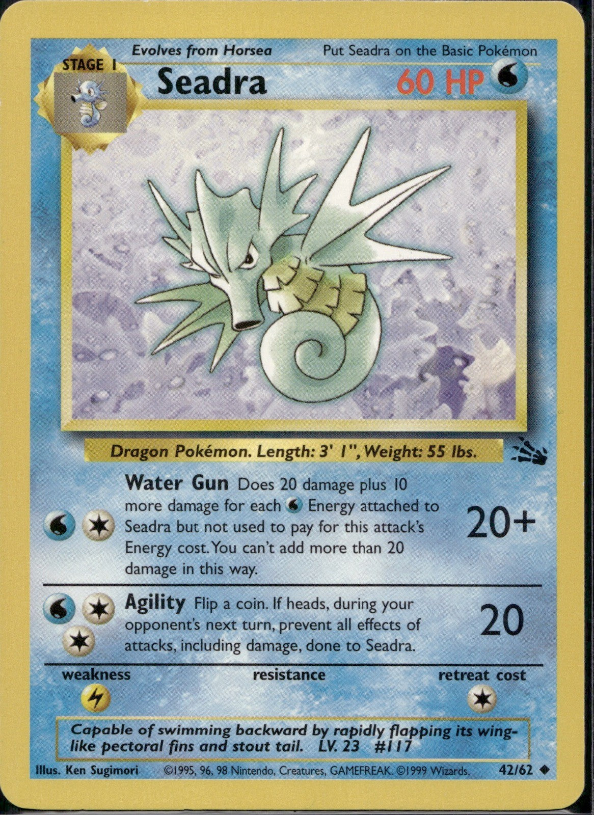 Seadra 42/62 FO Fossil Pokemon Unlimited Lightly Played